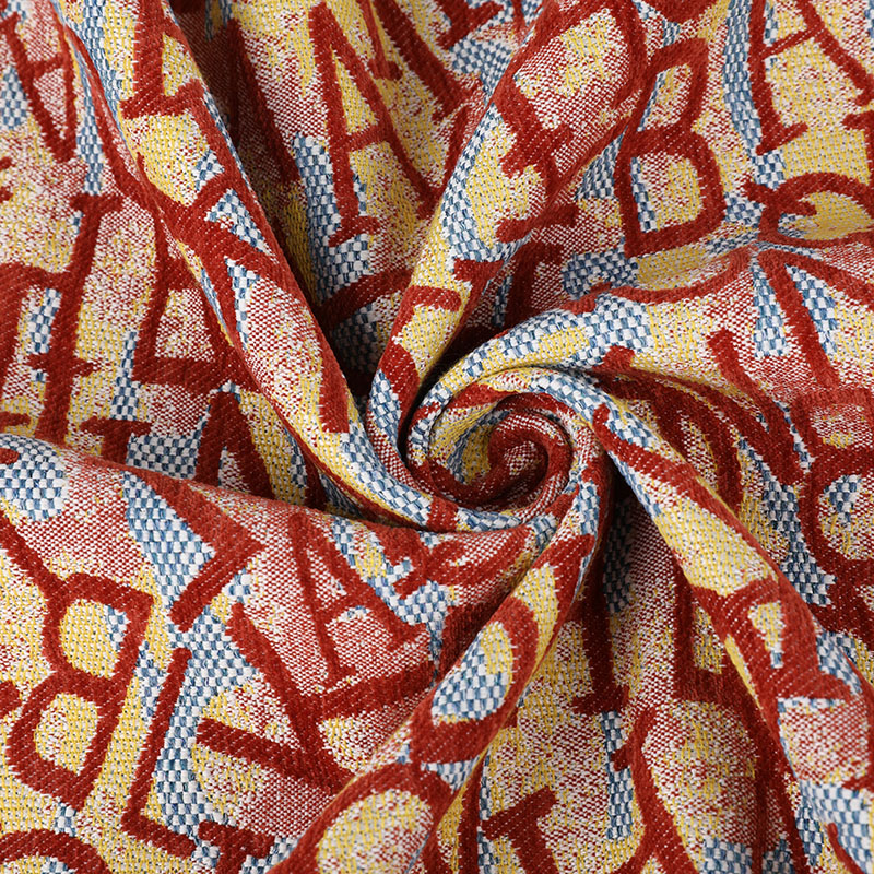Tecido jacquard vermelho forte à prova d'água com estampa de letras elegantes