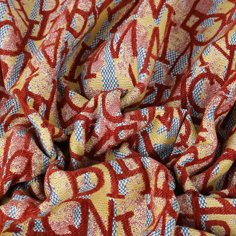 Tecido jacquard vermelho forte à prova d'água com estampa de letras elegantes